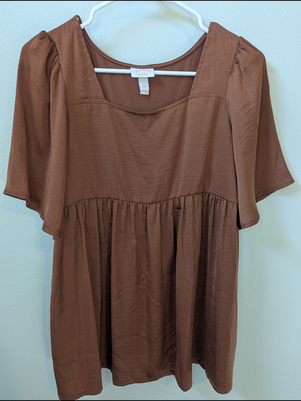 Isabel Maternity Rust Color Short Sleeve Square Neck Tunic